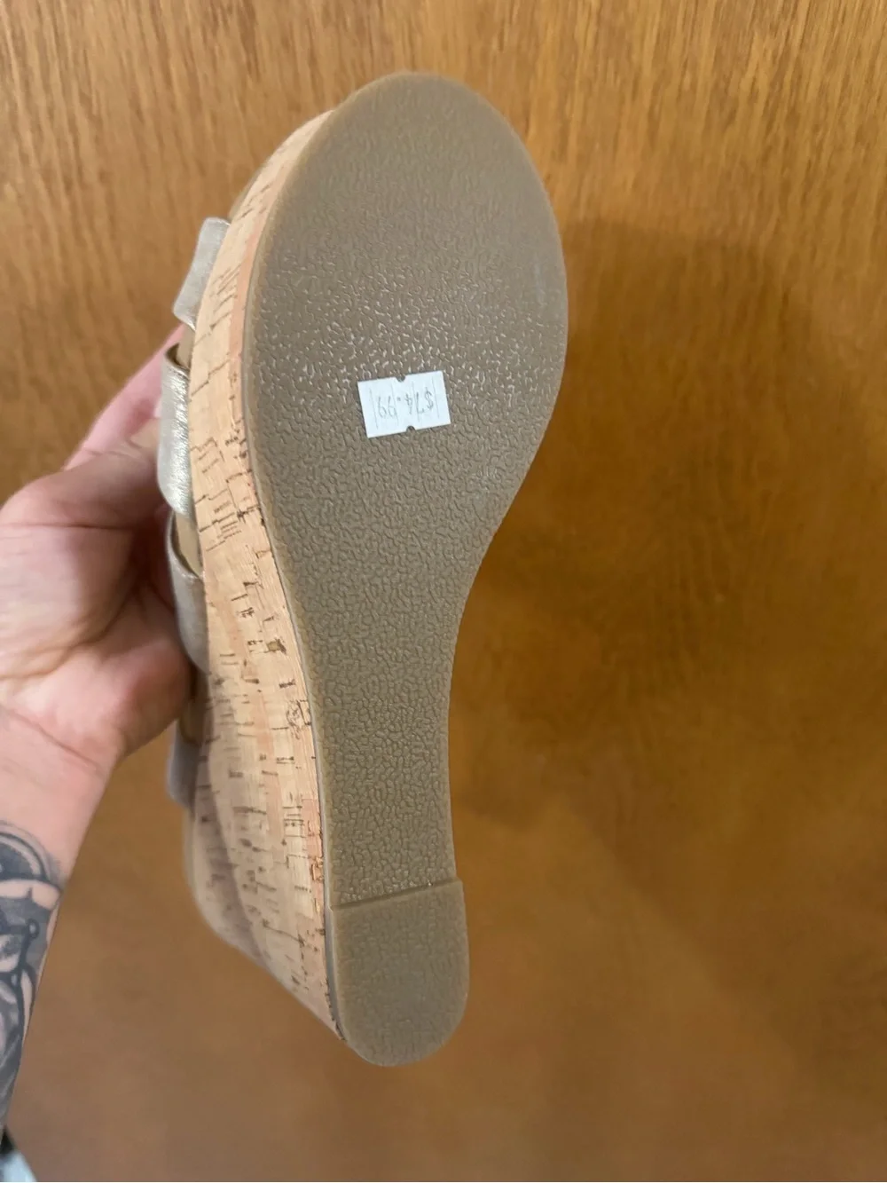 Volatile Metallic Taupe Cork Wedge Sandals